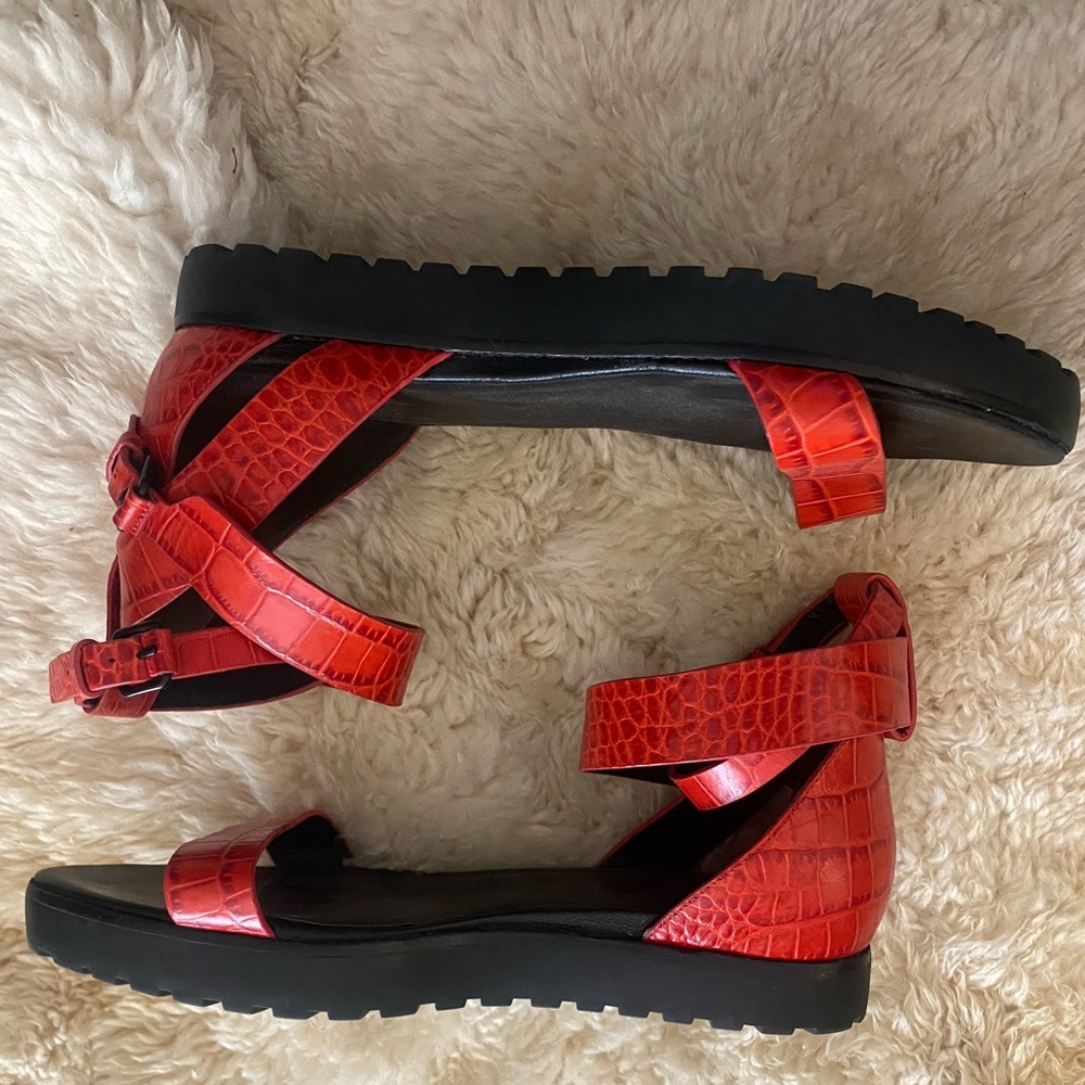 Alexander wang Jade red croc print pointy toe sandals